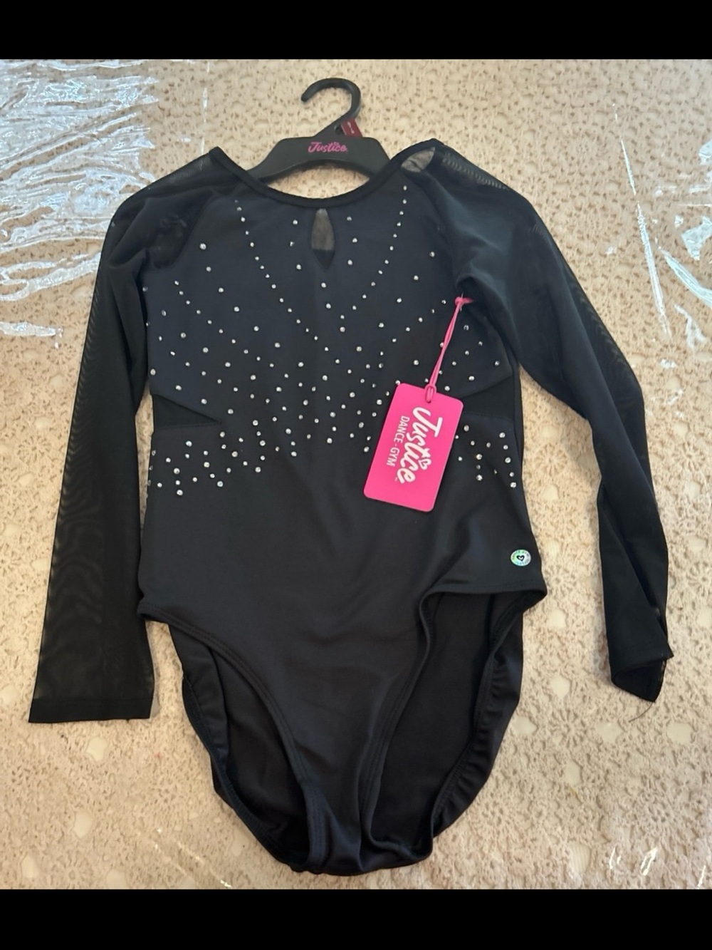 Justice Black Long Sleeve Girls' Leotard with Rhinestone Accent